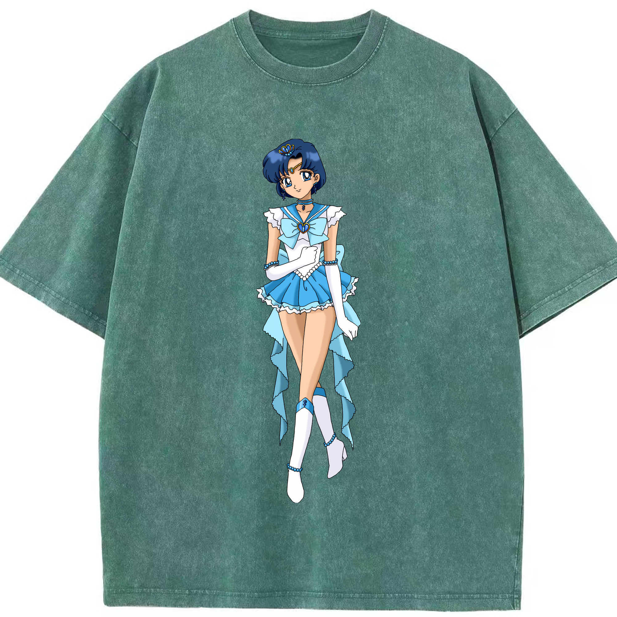 （画像用） 美少女戦士セーラームーン 水野 亜美 みずの あみ Sailor Moon Mizuno Ami 綿100% ヴィンテージ風 半袖Tシャツ（フロントプリント）